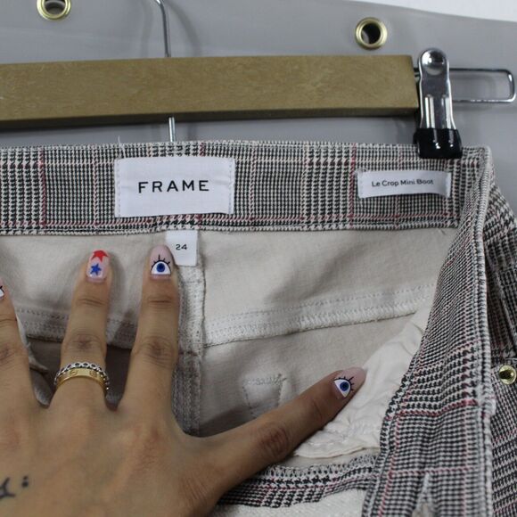 Frame Jeans Womens 24 Denim High Rise Crop Mini Boot Cut Washed Plaid Pant - Picture 7 of 14